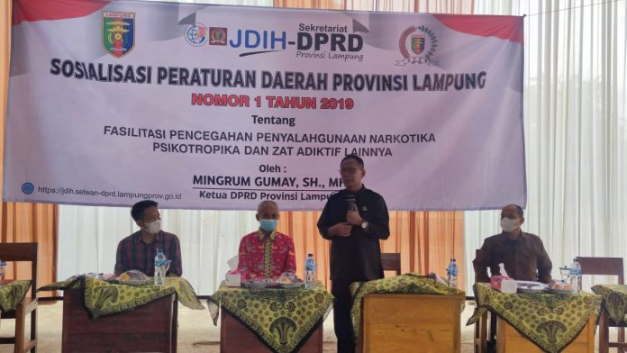 Mingrum Gumay SH., MH menggelar kegiatan Sosialisasi Peraturan Daerah (Sosperda)